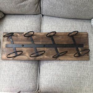Rustic farmhouse 4 bottle wood & metal wine rack